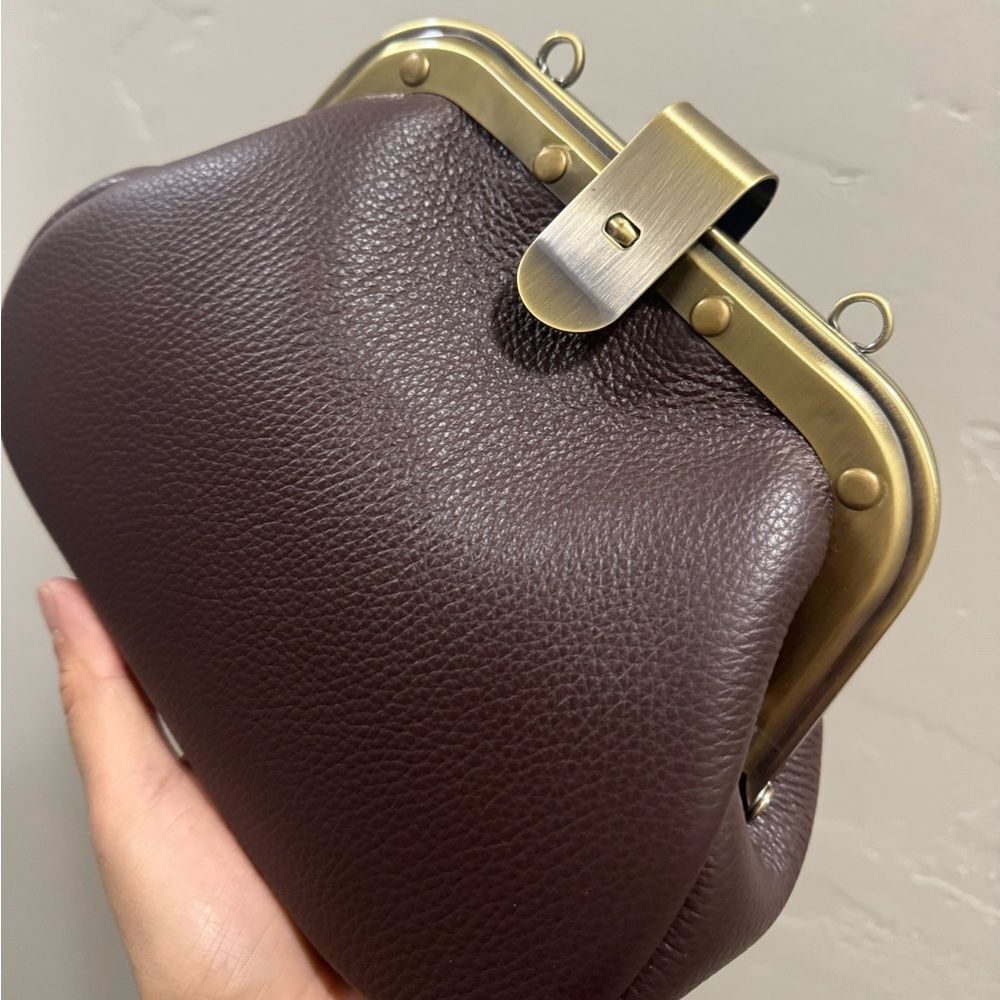 Pebble Cowhide Handmade Unique Rivet Frame Push Lock Handbag, Multi Use Style - Picture 12 of 16